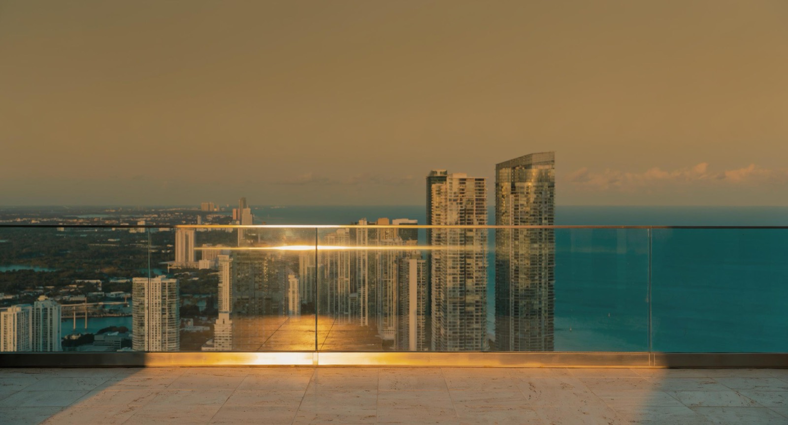 Frameless glass railing overlooking the Miami skyline