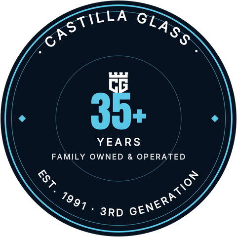 Castilla Glass seal — family owned and operated, established 1991, 3rd generation